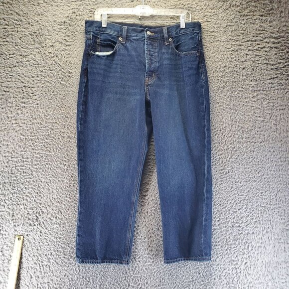 Old Navy Jeans Womens 12 Blue Slouchy Straight High-Rise Button Fly Denim - Picture 1 of 11